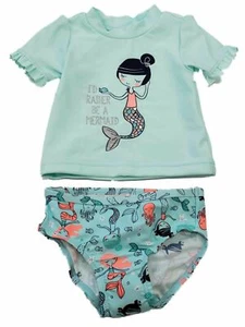 Carters Infant Girls Silver Glitter Mermaid2 Pc Rash Guard Swimming Swim Suit 3m - Picture 1 of 1