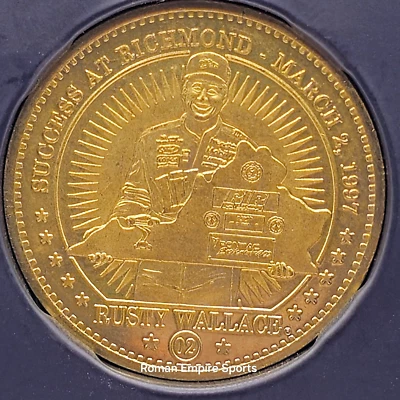 1998 Pinnacle Mint Memorable Moments Coins Brass Rusty Wallace #02 HOF - Image 1 of 4