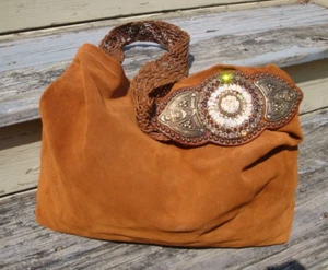 LEATHEROCK Suede Leather Handbag Tote Large Shoulder Boho Hippie Cowboy Tan Brow - Picture 1 of 12