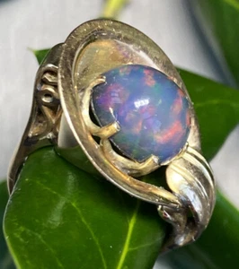 Vintage Ring Estate Jewelry Pre-Owned 14K Yellow Gold Opal Doublet Calla Lilly - Picture 1 of 24