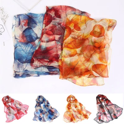 Summer Foulard Chiffon Scarves - Georgette Leaf Print Scarf Women Fashion Scarf↗ - Image 1 of 4