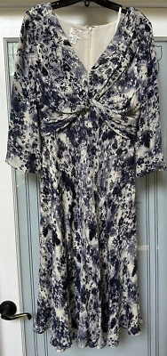 Vestido Suzi Chin For Maggy Boutique Azul Y Crema Floral 100% Seda, Talla 10 Nuevo Sin Etiquetas Foto 1 de 4