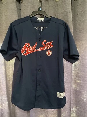 复古 DUSTIN PEDROIA #15 波士顿红袜队缝制球衣青少年 XL 蓝色 MLB — 第 1/4 张图片