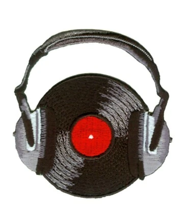 Record Headphones Iron-On Patch: Vinyl LP Album Audiophile Music Lover Hip Hop - Image 1 of 4