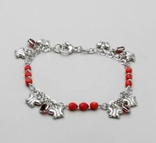 DV ITALY 925 STERLING SILVER RED BEADS CHARMS GIRLS BRACELET, 6.5-6.75''