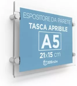 Espositore in plexiglass porta dépliant A5 ORIZZONTALE con distanziali alluminio - Foto 1 di 7