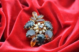 Unusual Crackle Glass “Flawed Jewel” Rhinestone Brooch Vintage Jewelry - Picture 1 of 3