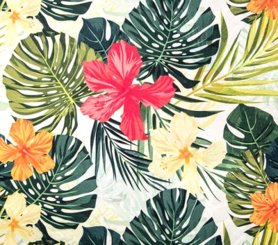 Polyester Stoff  Monstera Blätter Blumen Polsterstoff Meterware Polster Vorhang - Bild 1 von 4