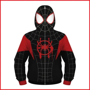Kids Spider-Man Miles Morales Hoodie Spiderman Zipper Sweatshirt Cosplay Costume - Picture 1 of 4