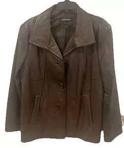 Ellen Tracy Brown Soft Leather Jacket 3 Button Closure Side Pockets Women’s XL - Picture 1 of 14