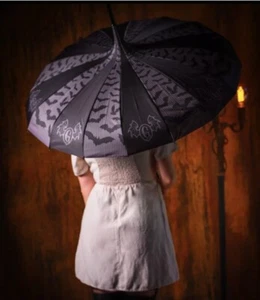 Ombrello ombrellone Gideon's Bakehouse nero NUOVO Goth Punk estetico lunghezza 34,5" - Foto 1 di 5