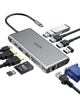 MULTI HUB AUKEY USB C CB-C78 ETHERNET VGA SD HDMI USB 3.1 MULTI PORTA PC MAC IOS - Immagine 1 di 4