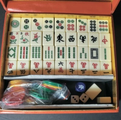 Maj Jongg Tiles 144+ 2 Blank Tiles. Chips And Dice in Box. - Image 1 of 4