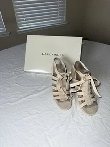 Marc Fisher Light Natural Suede Ankle Wrap Phoebe Sandal 6M NEW IN BOX - Picture 1 of 14