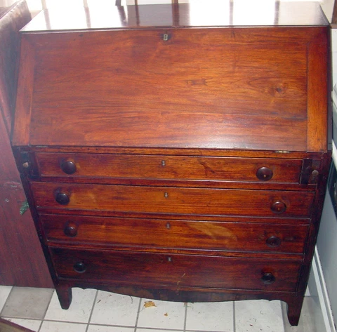 Antique Mahogany Drop Front Desk - Excellent Condition Cover