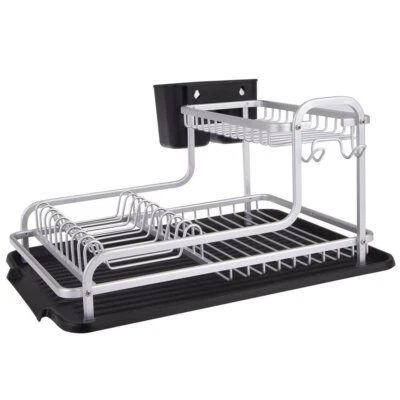 D.Line 2-Tier Aluminium 40cm Dish Rack Storage Organiser w/ Draining Board Black - image 1 of 4