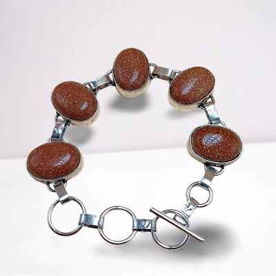 Brazalete de cadena étnico de piedras preciosas de piedra solar 1 pieza enchapado en plata de ley 925 joyería Foto 1 de 4