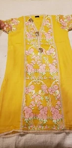 Pakistani/Indian Women's Yellow Embroidered Chiffon Original Agha Noor Shirt   - Picture 1 of 9