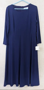 Abito midi nuovo con etichette Kasper taglia L aderente e svasato blu navy ls manca cintura 0988 - Foto 1 di 7