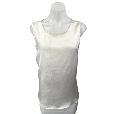 Blusa sin mangas DKNY para mujer blanca de seda satinada cuello redondo talla M Foto 1 de 4
