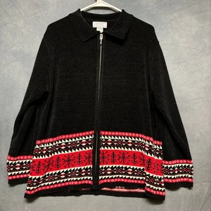 Jennifer Moore Christmas Sweater Women Large Snowflake Full Zip Knit Preppy Trim - Picture 1 of 7