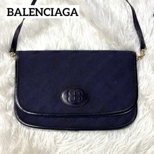 Balenciaga BB Logo All-Over Print Vintage Shoulder Bag Navy Pre-Owned Japan - Picture 1 of 19