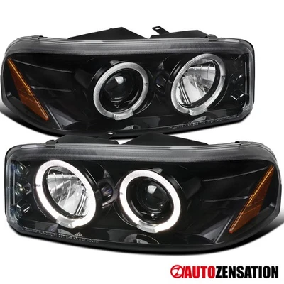 Fit 2000-2006 GMC Sierra 1500 Yukon Slick Black LED Halo Projector Headlights Foto 1 de 4