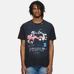 PURPLE Brand Fight Night Graphic T-Shirt Men's M Black Multi Crewneck Pullover - Picture 1 of 17