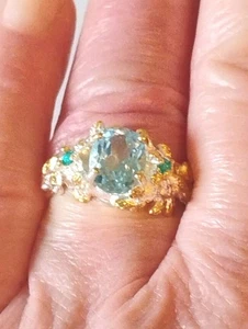 Anillo de topacio azul, circonita cúbica placa de oro de ley 925 tamaño 6,5 - Imagen 1 de 8