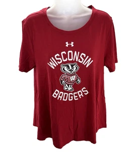 T-shirt Under Armour Heat Gear Wisconsin Badgers donna rossa Med NUOVA - Foto 1 di 9