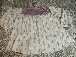 Wonderly Women’s Size 1X Peasant Babydoll White Purple Knit Balloon Sleeve - Picture 1 of 7