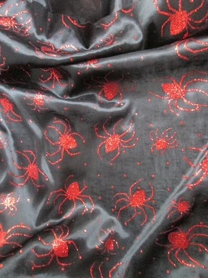 复古 万圣节红色闪光蜘蛛和黑色织物圆点 60 英寸宽 x 1-1/2 码 — 第 1/4 张图片