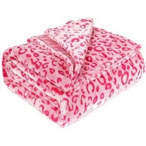 Pink Fleece Throw Blanket Soft Flannel Leopard Blankets Cozy Fuzzy Plush Warm... - Picture 1 of 8