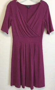 Lands' End Dress Surplice Neckline Fit Flare Women's Size S/2-4 Pink Faux Wrap - Picture 1 of 7