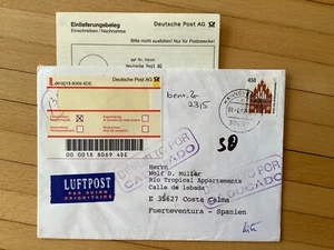 Einschreiben vom Ersttag 1.4.97 von Hannover nach Costa Calma Retoure - Bild 1 von 4