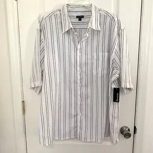 George Stripe Button Down Shirt Short Sleeve White & Black Size 3XL NEW - Picture 1 of 4