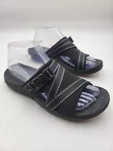 Skechers Wo's 7 Reggae Perfect Planning Slide Slip On Buckle Black Sandals - Picture 1 of 11