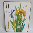 Carte alphabet fleur art mural lettre I 8" x 10" iris jaune filles chambre jardin 