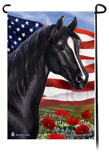 Patriotic Flowers Garden Flag - Black Quarter Horse - Picture 1 of 1