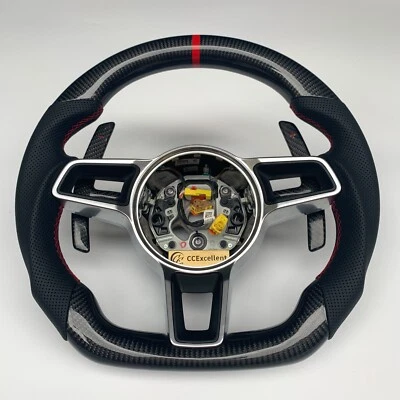 Carbon Fiber Steering Wheel Fit For Porsche 718 911 Macan Panamera Cayenne 2014+ - Image 1 of 4