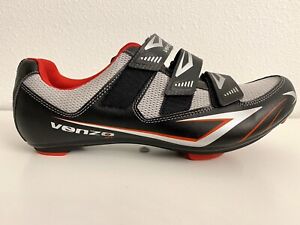 Venzo MX Black / Red/ Gray Mens 3 Strap Cycling Shoes Size 10.5 US Bicycle Shoe