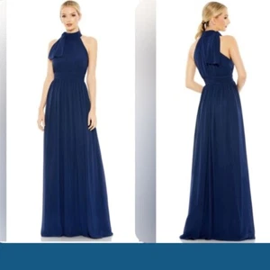 IEENA FOR MAC DUGGAL GRÖSSE 10 MITTERNACHTSMARINE HOCHGESCHLOSSEN ÄRMELLOSES CHIFFONKLEID NEU MIT ETIKETT - Bild 1 von 15