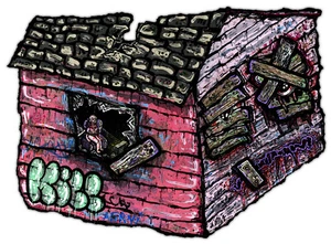 Original JUSTIN AERNI um 2020 GEMÄLDE Visionäre Kunst: "SERIENMÖRDERHAUS" - Bild 1 von 1