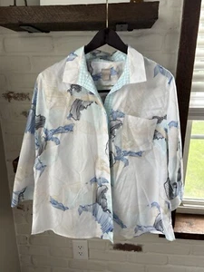 Chicos Button Down Shirt Floral Gingham Blue Size 3 (16/18) Cotton Women Fashion - Picture 1 of 8