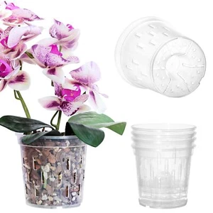 Orchid Pot - 4 Pack 4 Inch Clear Plastic Orchid Plant Pots with Drainage Hole... - Picture 1 of 7