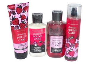 Bath & Body Works Erdbeere Pfund Kuchennebel, Gel, Lotion, cremefarben 4-teiliges Geschenkset - Bild 1 von 1