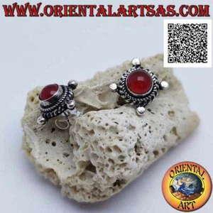 Orecchini Argento 925‰ corniola tonda cabochon con intreccio e pallina sui quatt - Foto 1 di 5