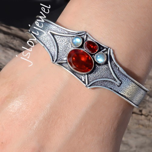 VALENTINO Bracciale fatto a mano in argento sterling 925 con granato sfaccettato e pietra preziosa labradorite