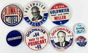 Barry Goldwater 1964 campaña botón grupo de 8 diferentes - Imagen 1 de 1