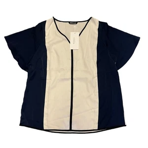 Camisa Bloomchic Azul Marino Crema Cuello en V Talla 12 - Imagen 1 de 5